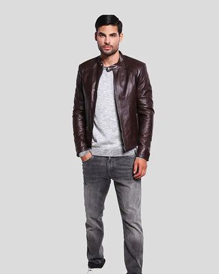 Men's Joey Brown Leather Racer Jacket – view 5