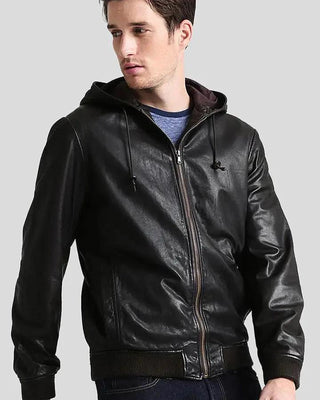 Men's Chet Black Hooded Genuine Leather Jacket