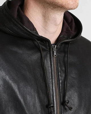 Men's Chet Black Hooded Genuine Leather Jacket – view 4