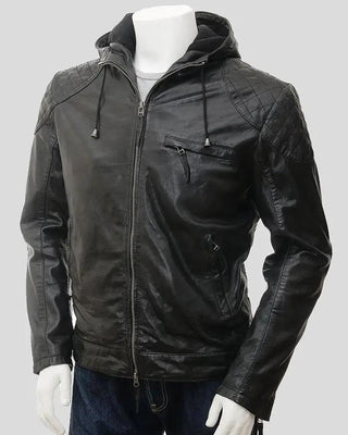 Men's Franc Black Hooded Leather Jacket