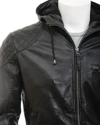 Men's Franc Black Hooded Leather Jacket – view 2