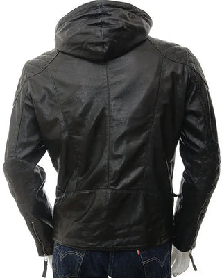Men's Franc Black Hooded Leather Jacket – view 3