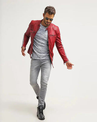 Men's Hank Red Quilted Leather Jacket – view 4