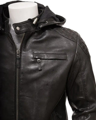 Men's Jami Black Hooded Leather Jacket – view 2