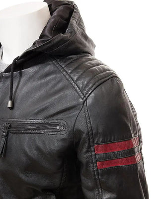 Men's Jed Black Leather Jacket With Hood – view 2