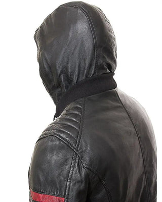Men's Jed Black Leather Jacket With Hood – view 3