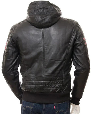 Men's Jed Black Leather Jacket With Hood – view 5