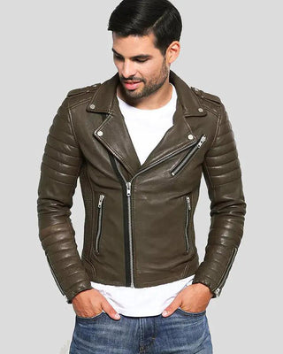 Men's Mac Army Green Quilted Leather Jacket