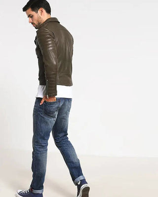 Men's Mac Army Green Quilted Leather Jacket – view 2