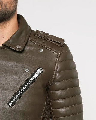 Men's Mac Army Green Quilted Leather Jacket – view 3
