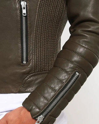 Men's Mac Army Green Quilted Leather Jacket – view 4