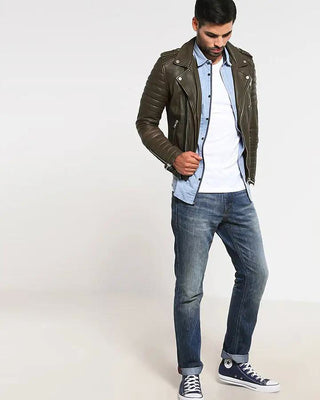 Men's Mac Army Green Quilted Leather Jacket – view 6