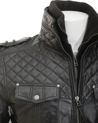 Men's Ronn Black Quilted Leather Jacket – view 2
