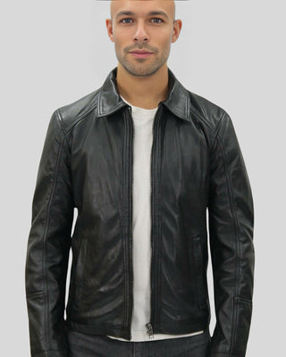 Men's Miles Black Leather Racer Jacket – view 2
