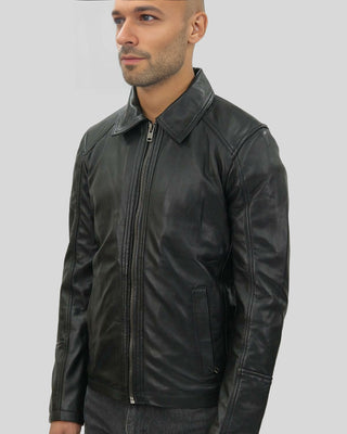 Men's Miles Black Leather Racer Jacket – view 3