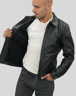 Men's Miles Black Leather Racer Jacket – view 4