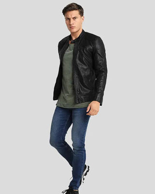 Men's Drew Black Motorcycle Leather Jacket – view 2