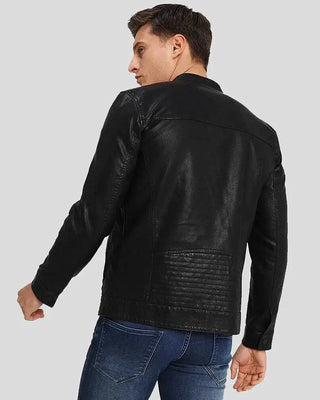 Men's Drew Black Motorcycle Leather Jacket – view 3