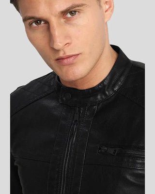 Men's Drew Black Motorcycle Leather Jacket – view 4