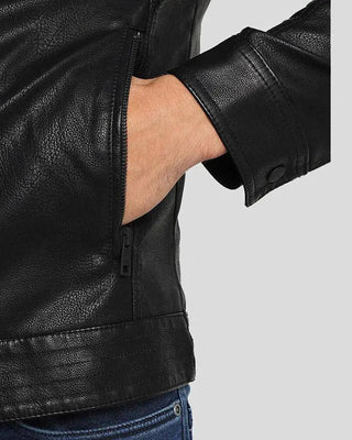 Men's Drew Black Motorcycle Leather Jacket – view 5