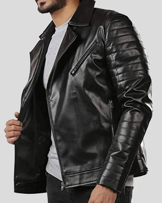 Men's Elex Black Motorcycle Leather Jacket – view 3