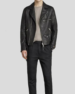 Men's Connor Black Motorcycle Leather Jacket – view 3