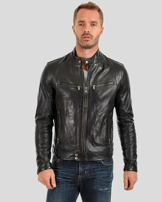 Men's Evan Black Motorcycle Leather Jacket – view 2
