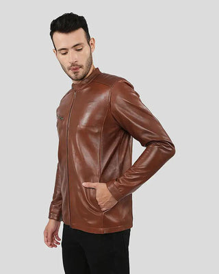 Men's Ollie Brown Racer Leather Jacket – view 6