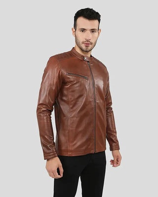 Men's Ollie Brown Racer Leather Jacket – view 3