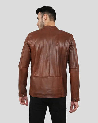 Men's Ollie Brown Racer Leather Jacket – view 7