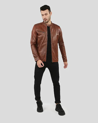 Men's Ollie Brown Racer Leather Jacket – view 5