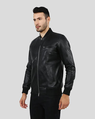 Men's Porf Black Bomber Leather Jacket – view 4
