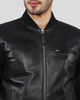 Men's Porf Black Bomber Leather Jacket – view 2