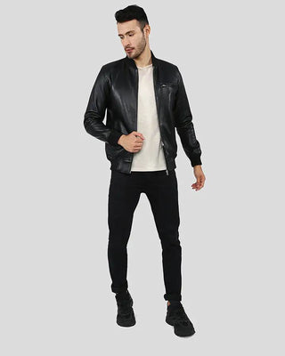 Men's Porf Black Bomber Leather Jacket – view 5