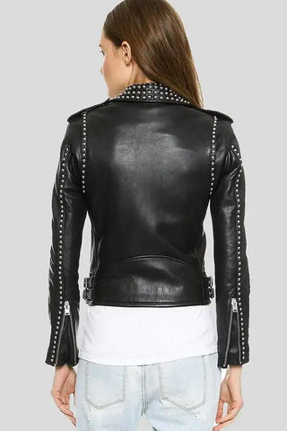 Women's Amia Black Studded Moto Leather Jacket – lookbook video