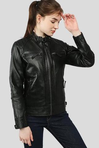 Women's Annalise Black Multi-Pocket Racer Leather Jacket – lookbook video