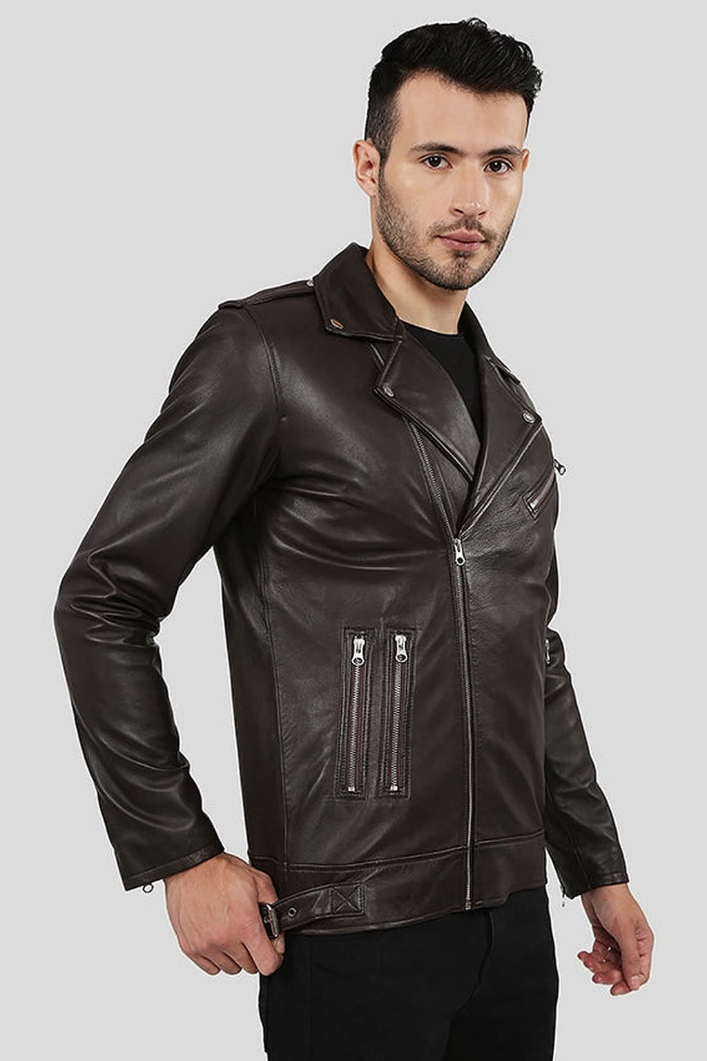 Men's Arlo Dark Brown Multi-Zip Moto Leather Jacket – lookbook video
