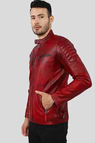 Men's Asher Distressed Red Quilted Racer Leather Jacket – lookbook video