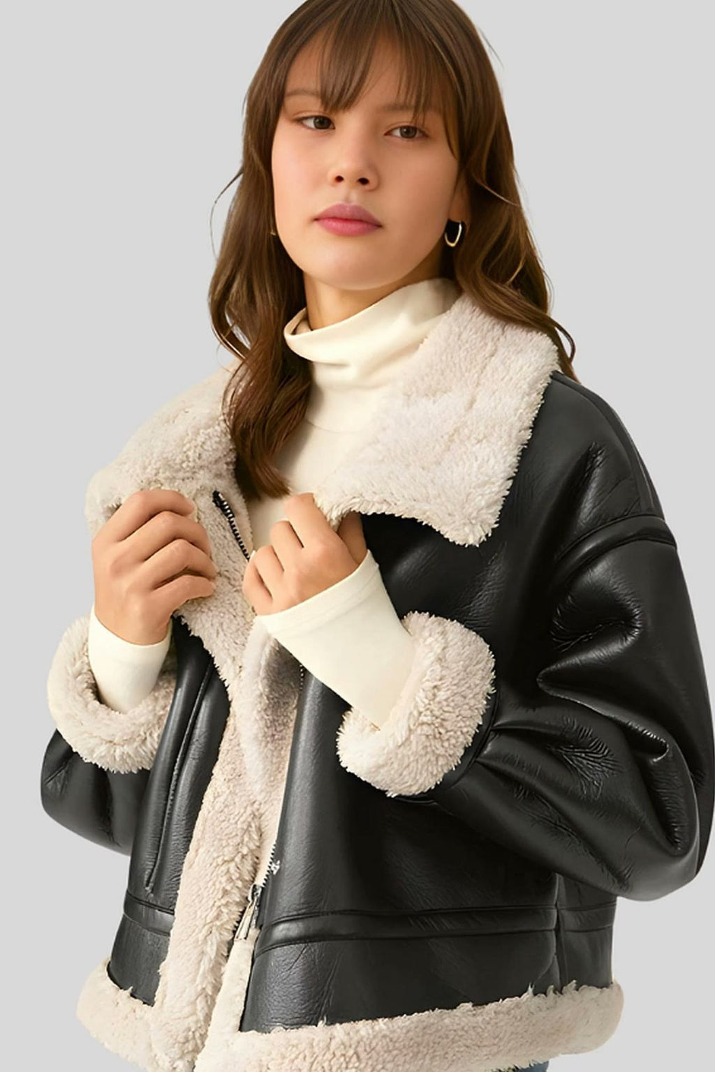 Women's Aviator Classic Sherpa-Lined Shearling Black Flight Leather Jacket – lookbook video