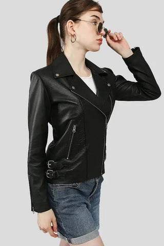 Women's Azaria Black Motorcycle Leather Jacket – lookbook video