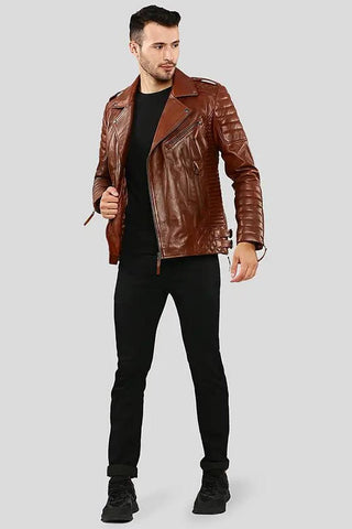 Men's Brad Brown Motorcycle Leather Jacket – lookbook video