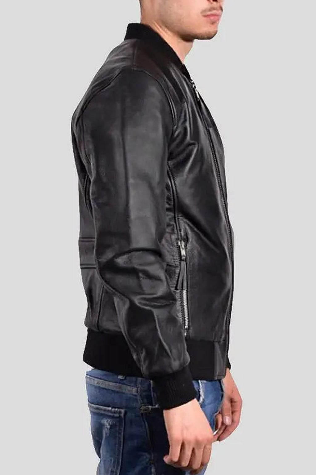Men's Bran Black Bomber Leather Jacket – lookbook video