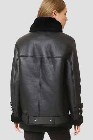 Women's Catalina Black Biker Shearling Leather Jacket – lookbook video