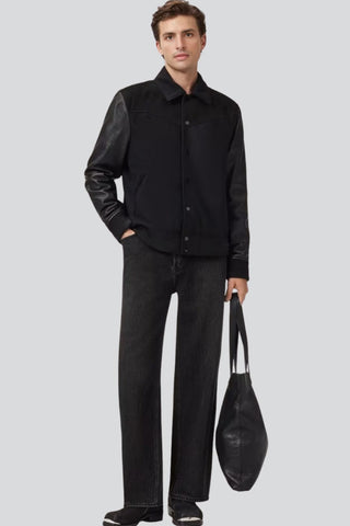 Men's Charm Black Suede-Style Hybrid Leather Jacket with Sleeves – lookbook video