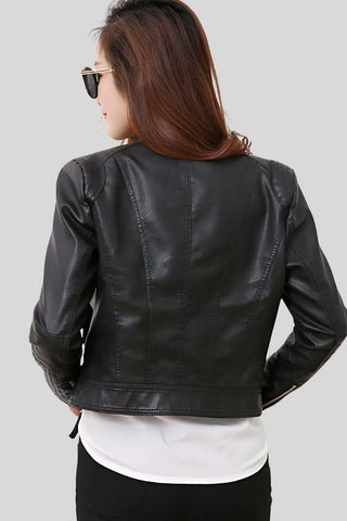 Women's City Sleek Fitted Black Leather Jacket with Textured Sleeves – lookbook video