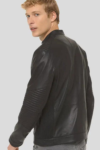 Men's Claiborn Black Cafe Racer Leather Jacket – lookbook video