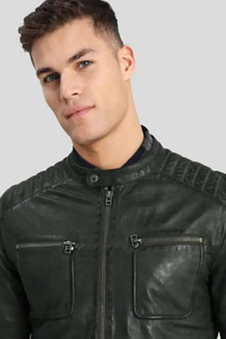 Men's Cleo Green Moto Leather Jacket – lookbook video