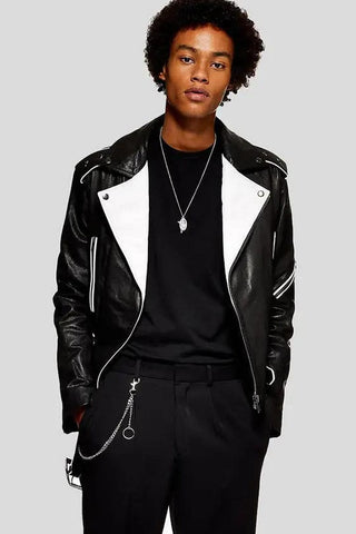Men's Colvert Black and White Motorcycle Leather Jacket – lookbook video