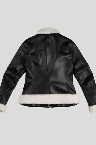 Women's Cosmopolitan Contrast Sherpa Collar Black Flight Leather Jacket – lookbook video