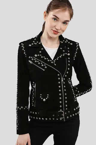Women's Danica Black Suede-Style Studded Leather Jacket – lookbook video